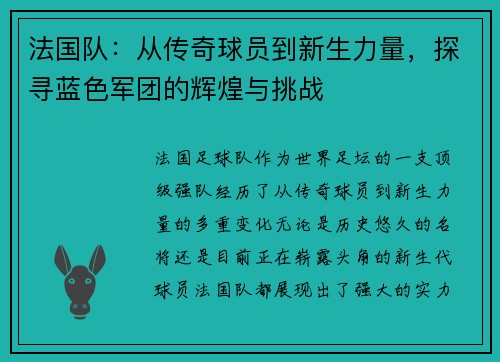 法国队：从传奇球员到新生力量，探寻蓝色军团的辉煌与挑战